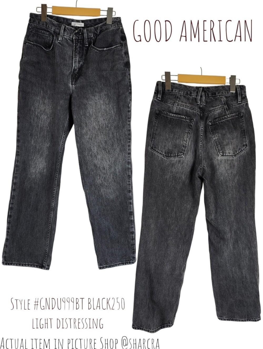 Good American Women's Relaxed Straight Leg Denim Jeans BLACK250 Distressed 4 27